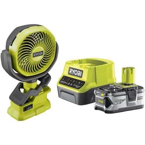 Ryobi 18-Volt Personal Battery Powered Adjustable Tilt Clip Fan Kit with 4.0 Ah Battery, Charger and Bag Kit