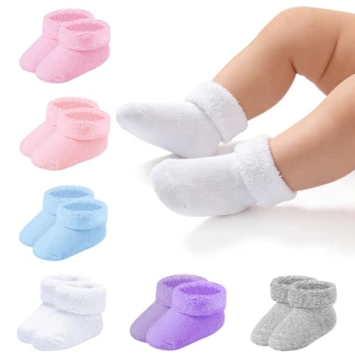 Newborn Socks 0-3 Months Preemie Infant Cotton Terry Ankle Socks 6 Pairs | Cotton Rich, Soft, Comfy, Warm,Multicolor, Easy Care, perfect for baby showers, baptisms, Easter, birthdays, church