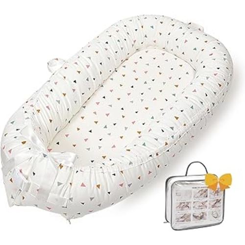 Baby Lounger-Breathable and Soft Organic 100% Cotton, Portable Infant Lounger with Removable Lounger Cover, Floor Lounger for Newborn - Triangle