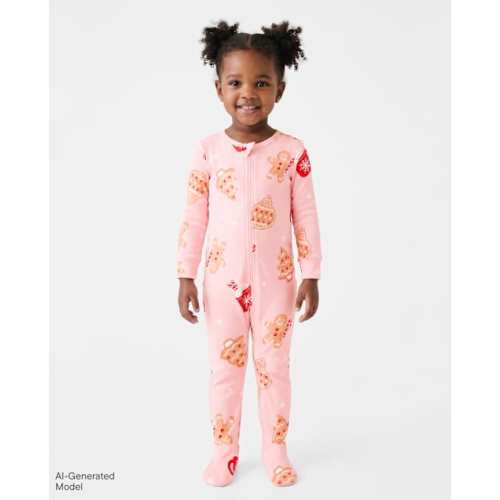 Baby Girls Matching Family Gingerbread Snug Fit Cotton Footed One Piece Pajamas - Pink