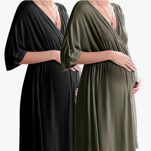 Ekouaer 3 in 1 Labor/Delivery/Hospital Gown 2 Pack Maternity Dress Nursing Nightgown Sleepwear