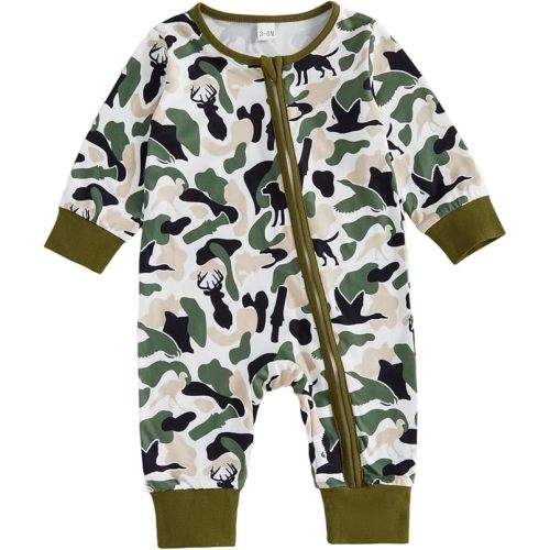 GOOCHEER Infant Baby Boy Girl Long Sleeve Romper Farm Hunting Clothes Fall Winter Zipper Jumpsuit One Piece Outfit