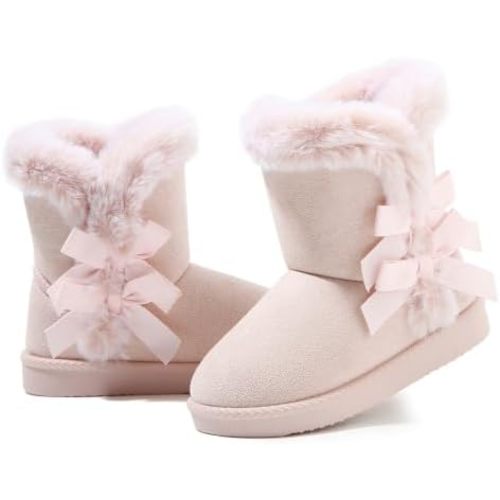 LONSOEN Winter Warm Boots Faux Fur Mid Calf Booties for Toddler Little Kid