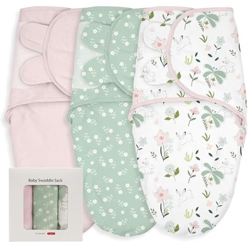 Baby Swaddle Sleep Sacks 3-Pack, Newborn Organic Cotton Swaddle Wraps with Adjustable Wings, Breathable Swaddling Blankets for 0–3 Months, Soft Infant Sleep Essentials