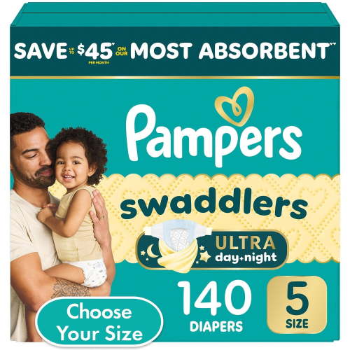 Pampers Swaddlers Diapers Size 5 (20–37 lb), Ultra Day & Night Protection, 140 Count