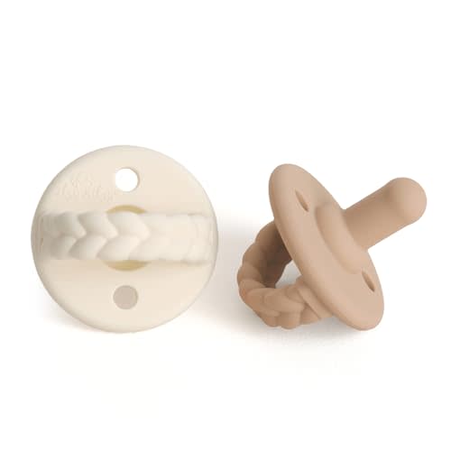 Itzy Ritzy Silicone Pacifiers for Newborn - Itzy Soother Pacifiers Feature Collapsible Handle & Two Air Holes for Added Safety; For Ages 0-6 Months, Set of 2 in Buttercream & Toast