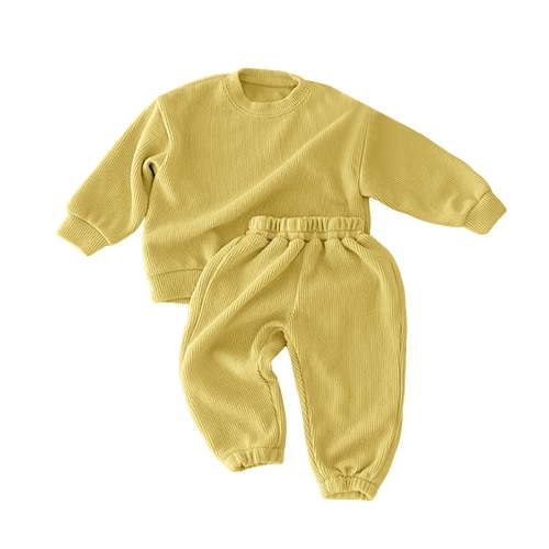 Hessimy Toddler Boys Girls Spring Summer Cute Cartoon Print 2Pcs Long Sleeve Sweatshirt Tops Pants Soft Sweatsuit, Cute Soft Sweatsuit(Yellow,3-6 Months)