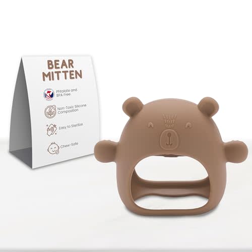 Bear Mitten Never Drop Silicone Baby Teething Toys | (Caramel Toffee) Teether Mitten | Baby Teethers 0-6 Months, Teether Mitten, Teething Hand Mitten, Teething Mitten, Baby Teethers 6 to 12 months