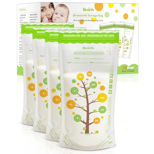 Bimirth Breast Milk Storage Bags 8oz Freezer Safe Double Zip Leak Proof | Freezer Safe, BPA Free, Leak Proof, Double Zip