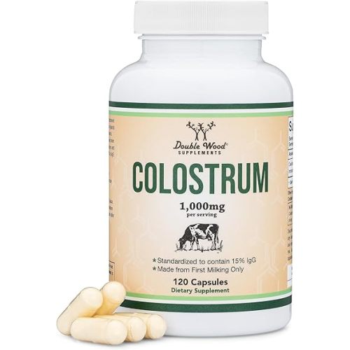 Colostrum Supplement 120 Capsules, 1,000mg per Serving (Bovine Colostrum Powder from First Milking Only, Std. to Contain 15% IgG Immunoglobulins) No Fillers, Third Party Tested by Double Wood