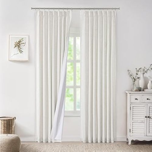 WEST LAKE Bailey Linen Pinch Pleat 100 Full Blackout Curtains 84 Inches Length,Modern Rustic Textured Panels with Back Tabs,Bedroom Drape for Traverse Rod and Track Window Treatment Set,40" Wx84 Lx2