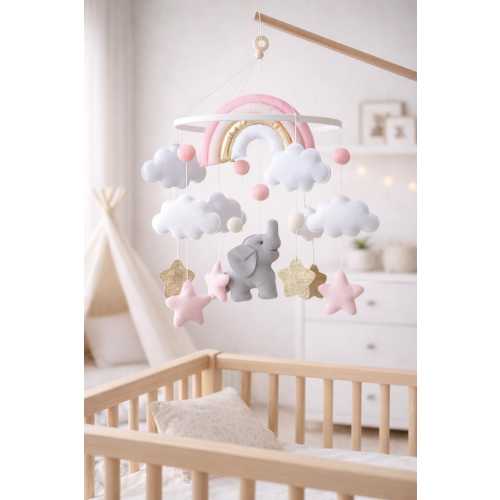 Felt Elephant Baby Mobile – Neutral Nursery Crib Decor