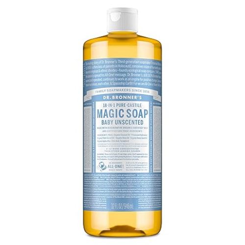 Dr. Bronner's Pure-Castile Magic Liquid Soap - Made with Regenerative Organic Certified Oils - 18-in-1 Uses for Face, Body, Hand Gentle on Baby & Sensitive Skin Body Wash Unscented,32oz