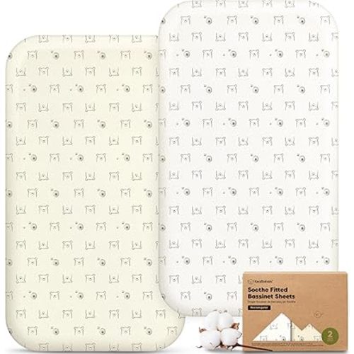 2-Pack Organic Bassinet Sheets for Boys, Girls - 100% Cotton Rectangle Baby Bassinet Mattress Sheets Compatible with Baby Delight Dreamer Bedside Sleeper 32"x21", Soft & Breathable (Bumble Bear)