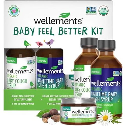Wellements Organic Baby Feel Better Kit for 4 Months+ | Day & Night Syrups with Chest & Foot Rub | Soothing Comfort* for Babies | USDA Certified Organic, Non-GMO, Gentle Baby Care Set