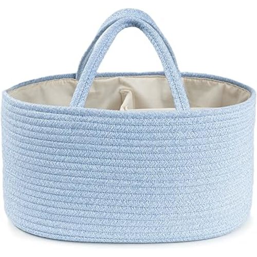 Diaper Caddy Organizer, Empty Gift Basket for Newborn Essentials, Baby Storage Basket, Stylish Gift Bag for Baby Shower, Boys and Girls - Large, Light Blue