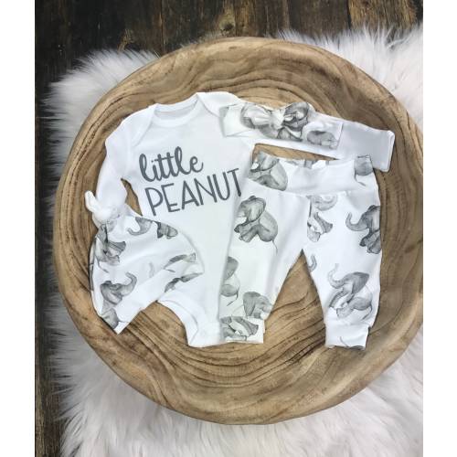 Unisex baby coming home outfit, Gender Neutral coming home outfit: Baby Elephant pants, Little Peanut bodysuit, Premie Baby, Baby Shower