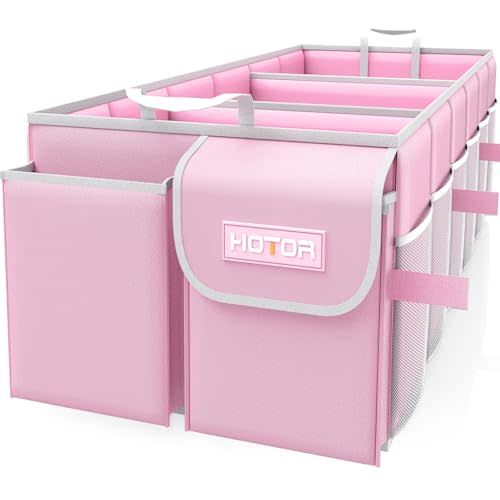 HOTOR Trunk Organizer for suv - Car Organizer, Foldable Trunk organizer for SUVs & Sedans, Sturdy Car Organization for Car Accessories, Tools, Sundries, Pink, 3 Compartments, 31.9"×12.6"×10.6"