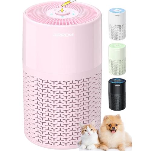 AIRROMI Pets Air Purifier for Home Allergies,Up to 660 ft².Yellow Deodorizing Activated Carbon Filter,With Fragrance Sponge for Better Sleep,Night Light,Pet Dander,Smoke,Odors,Air Cleaner A2002 Pink