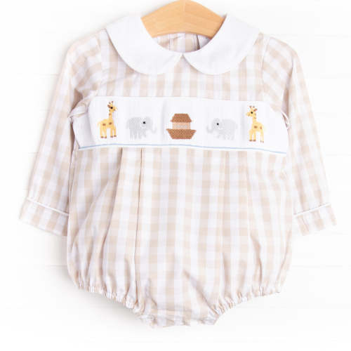 Noah's Ark Smocked Bubble, Tan
      
      
      
        –
        Stitchy Fish