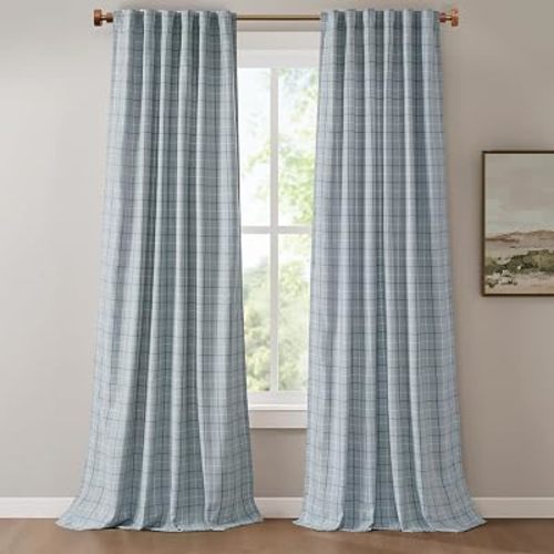 Madison Park Plaid Curtain Thermal Insulated, 1 Panel, 50x95 Denim Blue