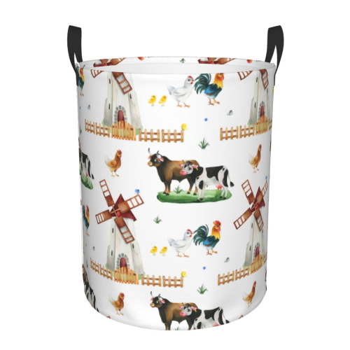 Honeii Cute Farm Print Laundry Hamper Basket,Baby Nursery Woven Storage Basket for Toys Bin,Pillows,Blankets,Clothes-Medium