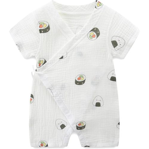 Baby Kimono Romper, Traditional Korean Print, 100% Cotton | Kimono-style robe bodysuit with traditional Korean design prints for babies.