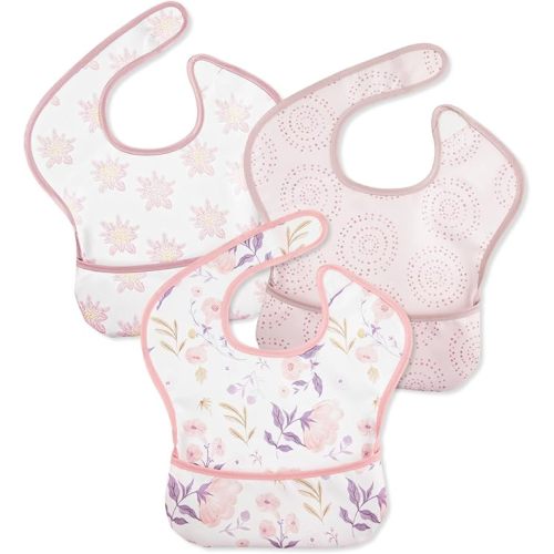3 Pack Waterproof Baby Bib for Eating, Mess Proof Feeding Bibs with Large Food Catcher, Travel Feeding Bibs