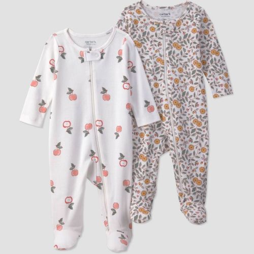 Carter's Just One You® Baby Girls' 2pk apple floral Long Sleeve Sleep N Plays - white/green 6M