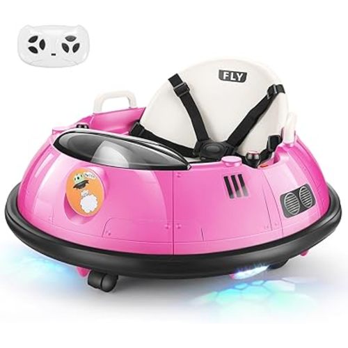 Hikole Baby Bumper Car with Parent Remote, 12V Bumper Cars for Toddlers 1-3, 5-Point Safety Belt, 360 Degree Spin, LED Light, Dual Joysticks, Pink