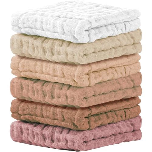 Cuddle Campus Baby Washcloths 6 Packs, Muslin Washcloths Baby,Cotton Burp Cloths, Extra Absorbent and Soft Wash Clothes for Newborns, 12x12 Inches