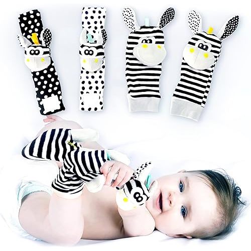 BABY K Foot Finder Socks & Wrist Rattles (Set J) - Newborn Toys for Baby Boy or Girl - Brain Development Infant Toys - Hand and Foot Rattles Suitable for 0-3, 3-6, 6-12 Months Babies