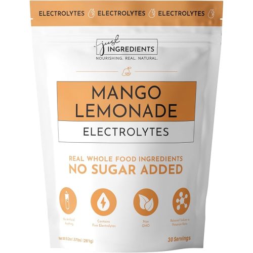 JUST INGREDIENTS Mango Lemonade Electrolyte Drink Mix - Coconut Water, Sea Salt, Trace Minerals - 30 Servings