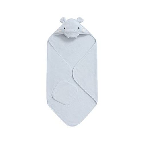 Super Soft Hippo Baby Hooded Towel & Washcloth Set , Light Blue