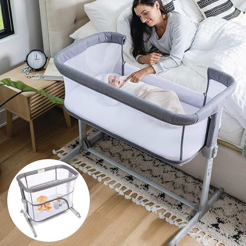 KoolerThings 3 in 1 Baby Bassinet, Bedside Sleeper, & Playpen, Easy Folding Portable Crib (Grey)- KoolaBaby (Bassinet)