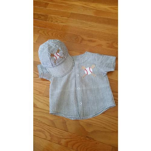 Baseball shirt, baseball cap, shirt, cap and pants set.