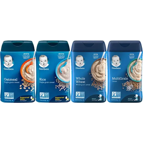 Gerber Baby Cereal Basic Flavor Variety Pack Combo- 8oz: Oatmeal Cereal, Rice Cereal, Multigrain Cereal, and Whole Wheat Cereal- Bundle of 4 8oz Containers