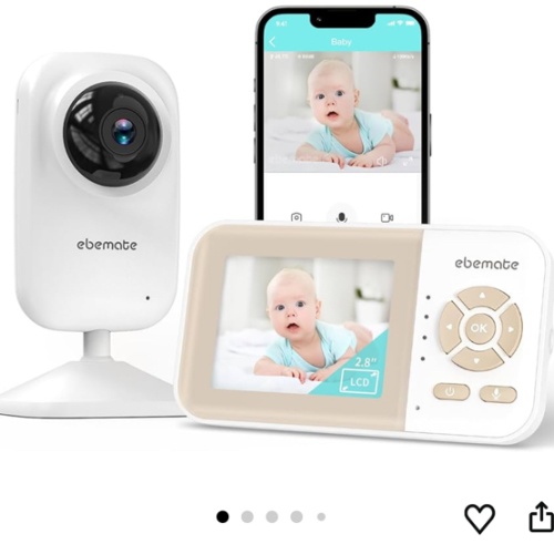 ebemate Video Baby Monitor Camera with 2.8" LCD Screen Video & Audio No Glow Night Vision,2-Way Talk Audio Cam Baby Monitoring 1200FT Range EBE28