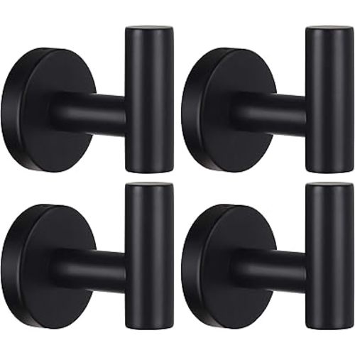 Towel Hooks Bathroom Coat Robe Wall Hook Heavy Duty Door Hanger Towel Robe Clothes Cabinet Closet Sponges Rack for Bathroom Bedroom Kitchen Hotel Pool 4 Packs Black(Drilling Installation)