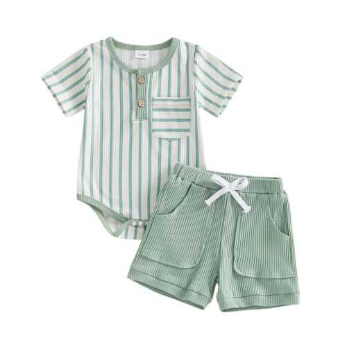 Baby Boy Short Sleeve Striped Solid Shorts Set – The Trendy Toddlers