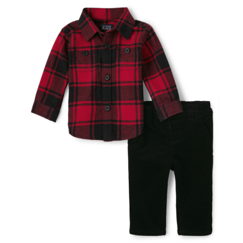 Baby Boys Matching Family Buffalo Plaid Flannel 2-Piece Set - Black