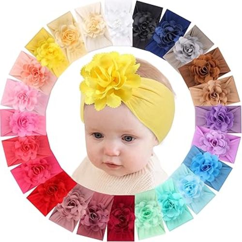 24PCS Baby Girls Bows Headbands, Nylon Hairbands Ribbon Bow