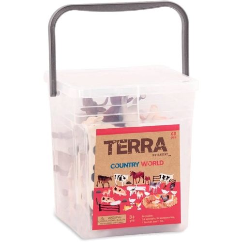 Terra by Battat – Farm Animal Figurines & Accessories – 60 Pieces Toy Animal Bucket for Kids – Cows, Pigs, Horses, Cats & More – Realistic Farm Playset – Country World Toys 3+ Years