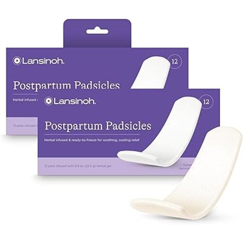 Lansinoh Postpartum Cooling Pads, Perineal Ice Packs, Witch Hazel Pads for Postpartum Care, Padsicles with Cooling and Comforting Aloe Vera,12 Count (Pack of 2)