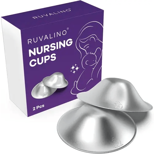 RUVALINO Original Silver Nursing Cups, Breastfeeding Essentials Nipple Shields for Nursing Newborn, Nipple Cover for Breastfeeding, Healing Cups for Sore Nipple Relief, No Need Nipple Cream (Regular)