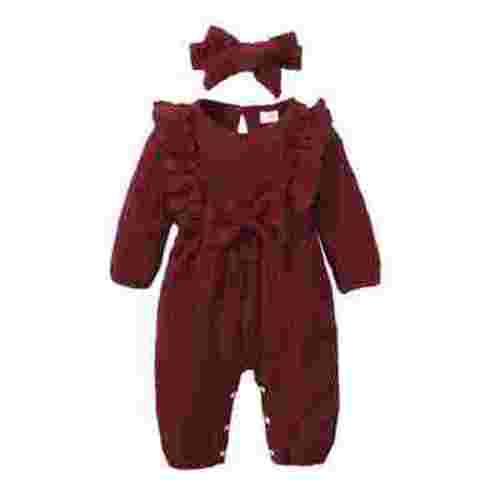 Kucnuzki Infant Girl Clothes 6 Months Infant Girl Fall-Winter Bodysuit 9 Months Infant Girl Long Sleeve Solid Color Sweater Bodysuit Headband 2PCS Set Red