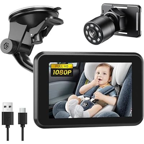Itomoro Baby Car Camera USB Plug, 4.3" HD Car Baby Monitor with Camera Night Vision, Safety Seat Baby Car Mirror for Rear Facing 5 Mins Easy Installation