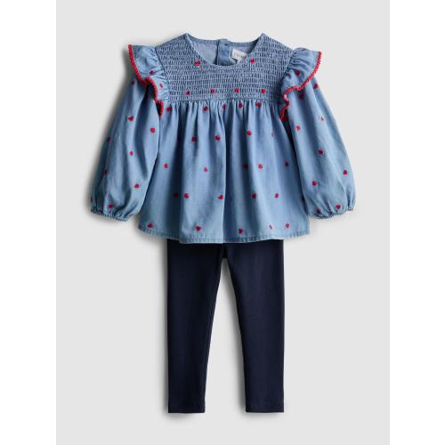 0-36mths | Chambray Embroidered Blouse and Leggings Set