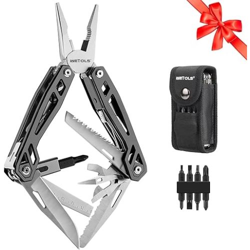 Christmas Gifts for Men Him Dad, WETOLS 21-in-1 Multitools with Pocket Knife, Stainless Steel Self-locking Pliers with 8 Screwdriver Bits, Multi Tool Survival Gear, EDC Knife with Pouch for Outdoor