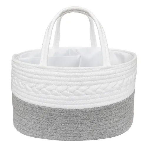 Living Textiles Cotton Rope Nappy Caddy Grey/White | Baby Bunting AU